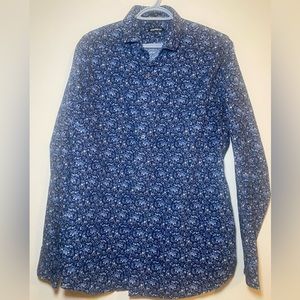 Express men’s blue floral button down dress shirt Size XL slim fit